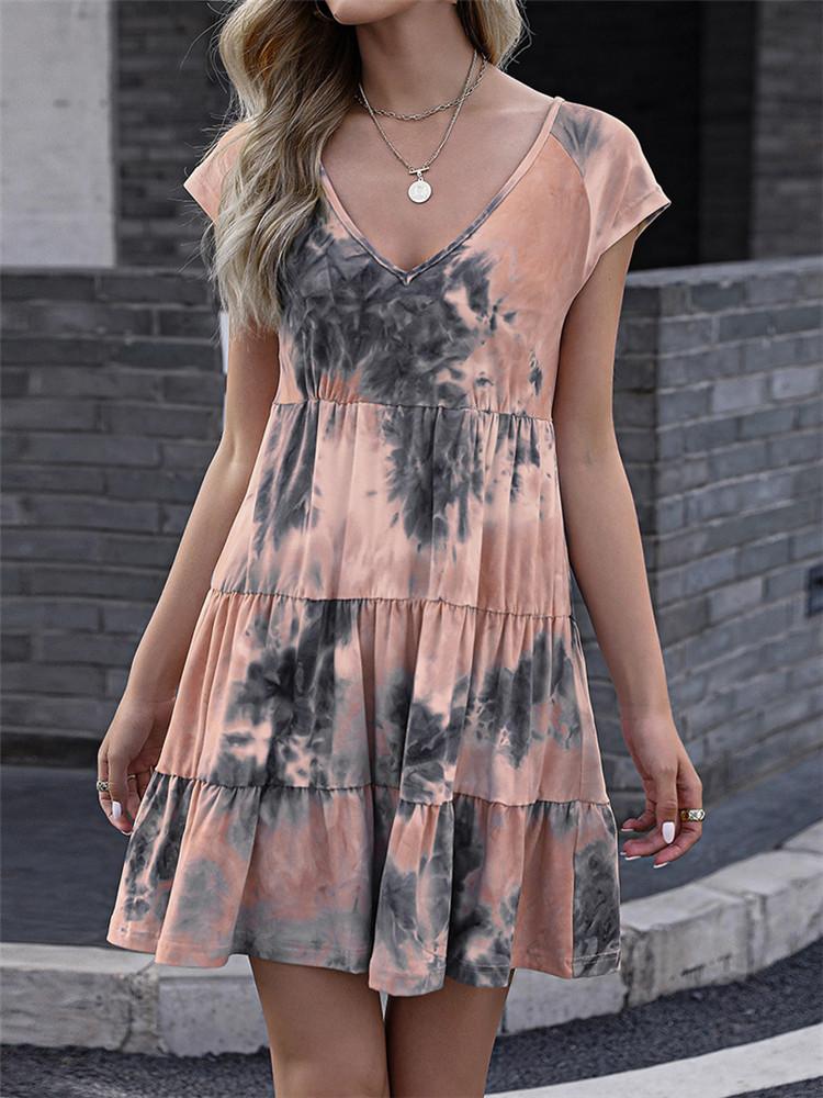 V-neck Tie-dye Printed Loose Dress