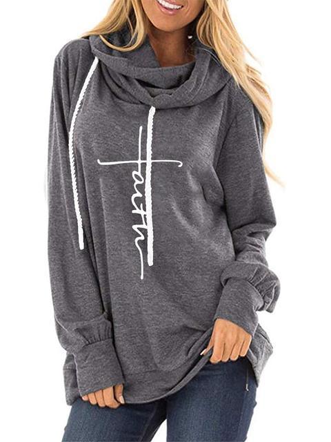 Faith Printed Drawstring Hooded Sweatshirt