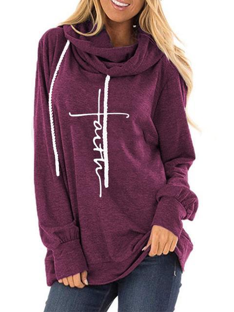 Faith Printed Drawstring Hooded Sweatshirt