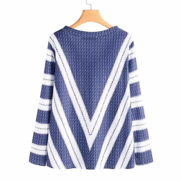 Striped Sexy V-Neck Casual Sweater