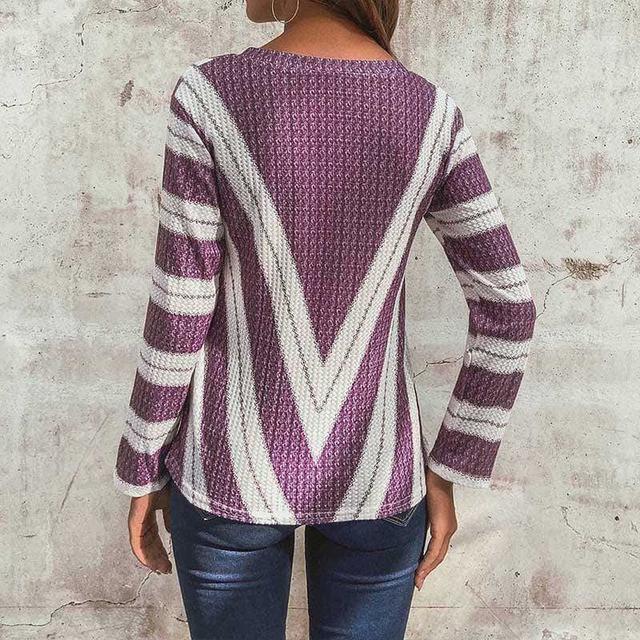 Striped Sexy V-Neck Casual Sweater