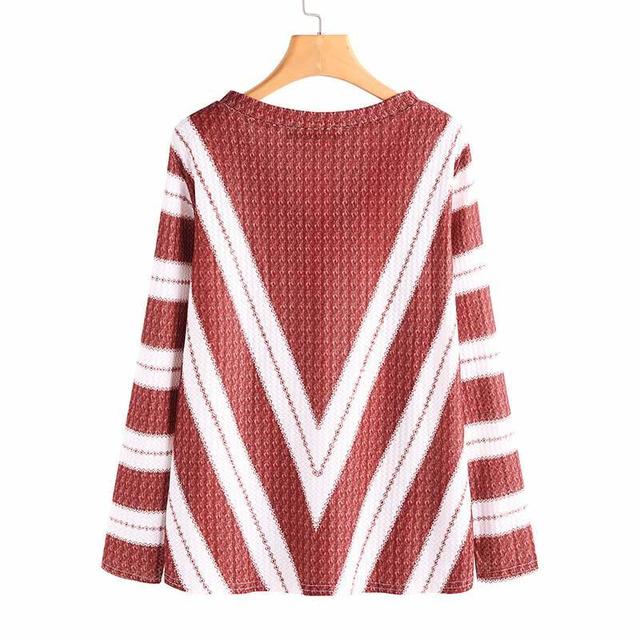 Striped Sexy V-Neck Casual Sweater