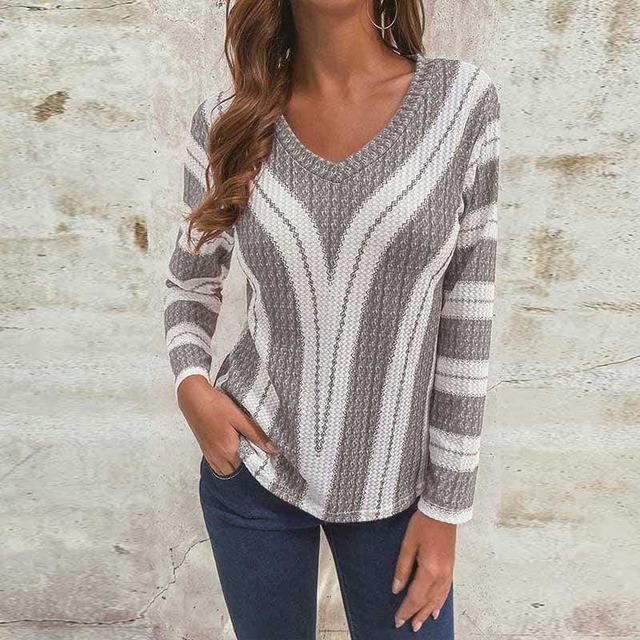 Striped Sexy V-Neck Casual Sweater