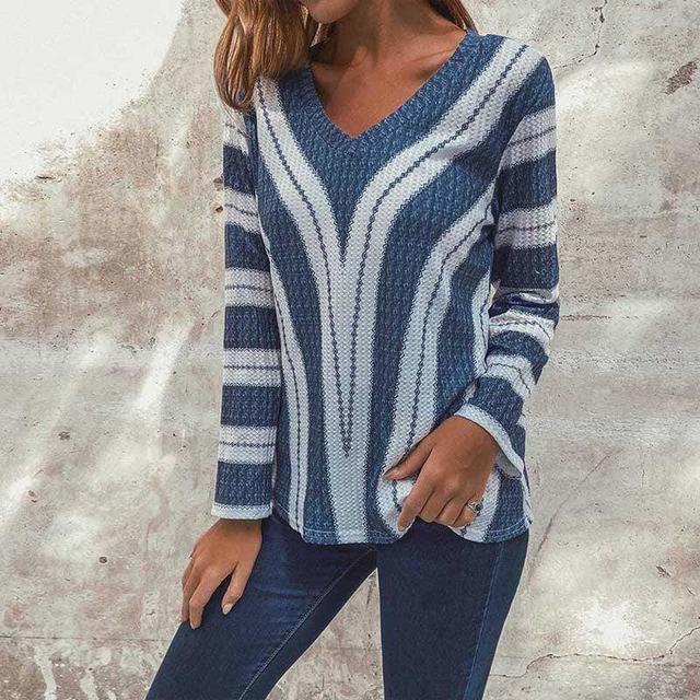 Striped Sexy V-Neck Casual Sweater