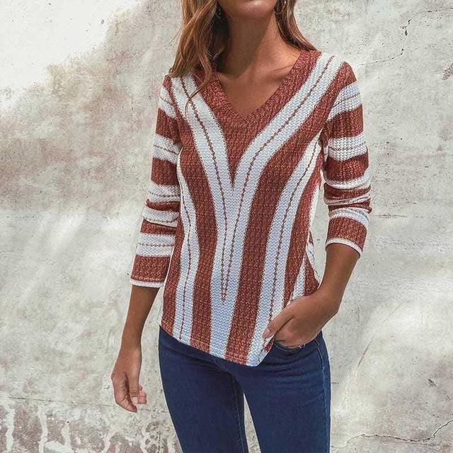 Striped Sexy V-Neck Casual Sweater