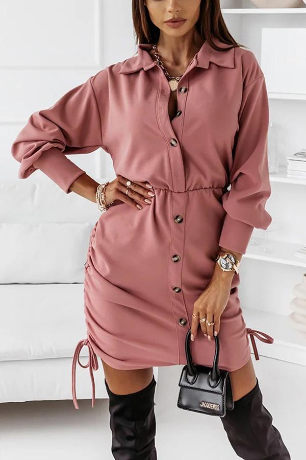 Found Love Ruched Button Down Shirt Dress