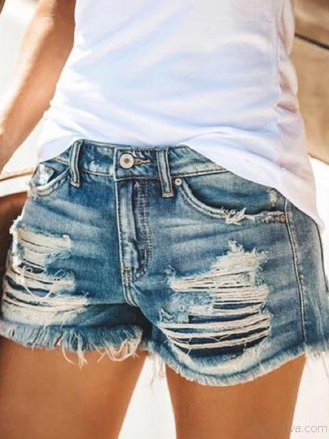 Fringe Ripped Denim Shorts