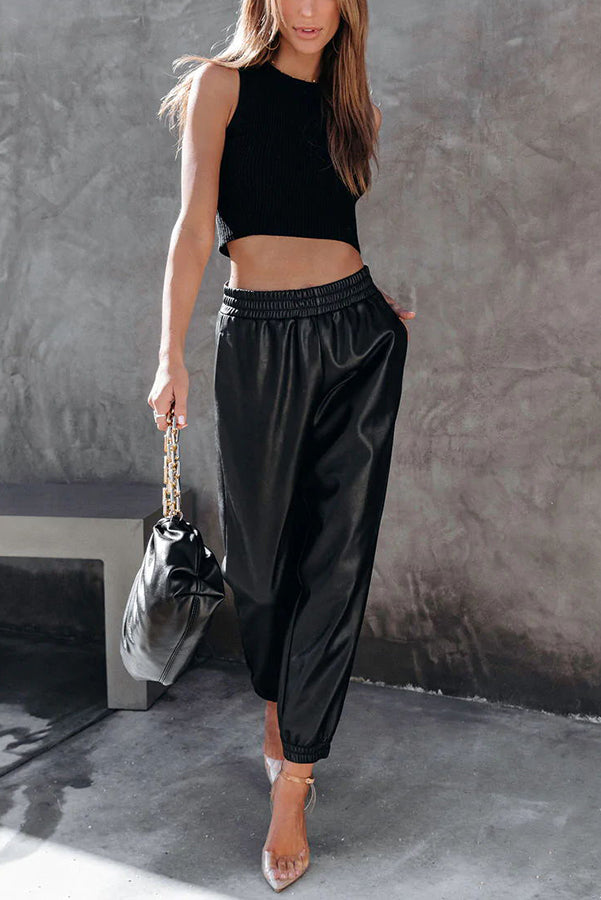 Splendid Moment Pocketed Faux Leather Jogger Pants