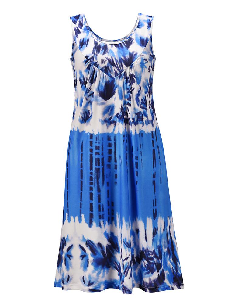 Tie-Dye Print Sleeveless A-Line Dress