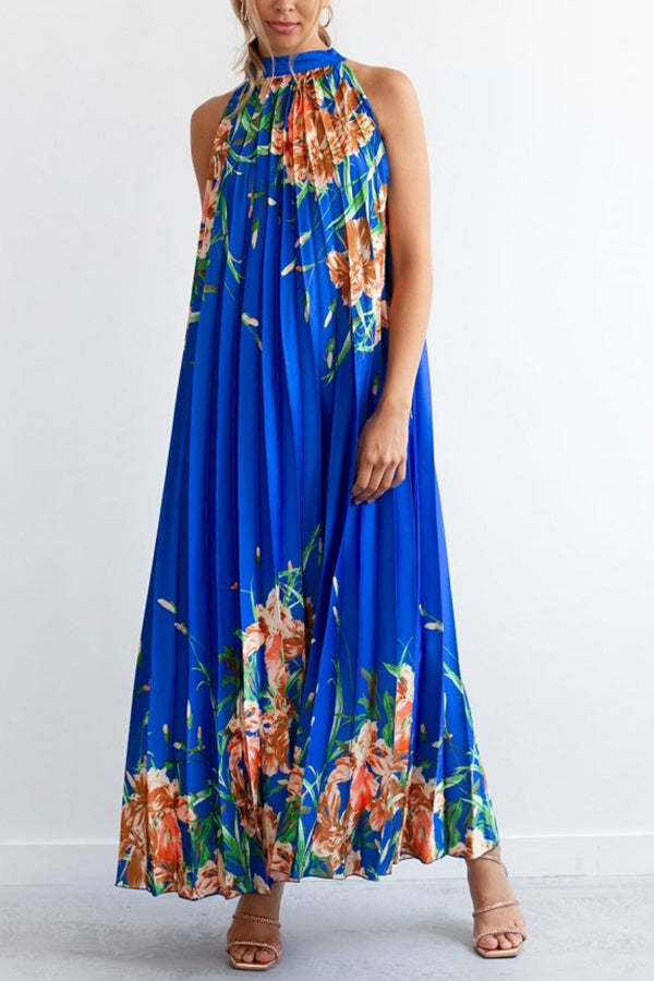 Life In Floral Pleated Halter Neck Maxi Dress