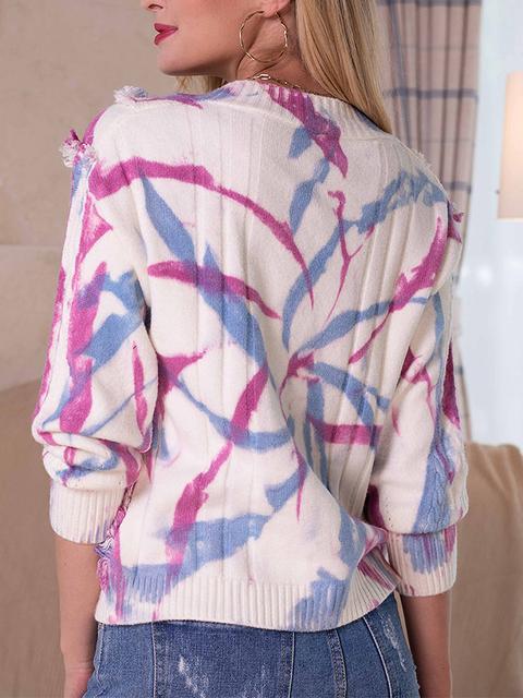 Fringe Tie-dye Print Casual Sweater