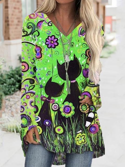 Halloween Floral Print Tunic Tops