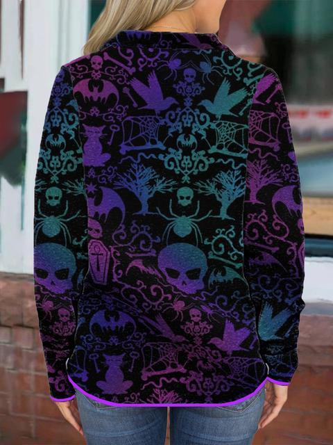 Halloween Print Zipper Up Sweatshirt