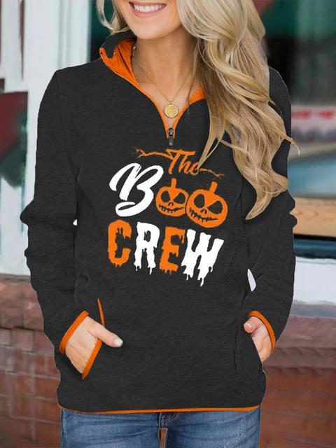 Halloween Print Zipper Up Sweatshirt