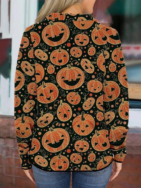 Halloween Print Zipper Up Sweatshirt