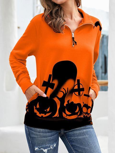 Halloween Screaming Zipped Neck Sweatshirt