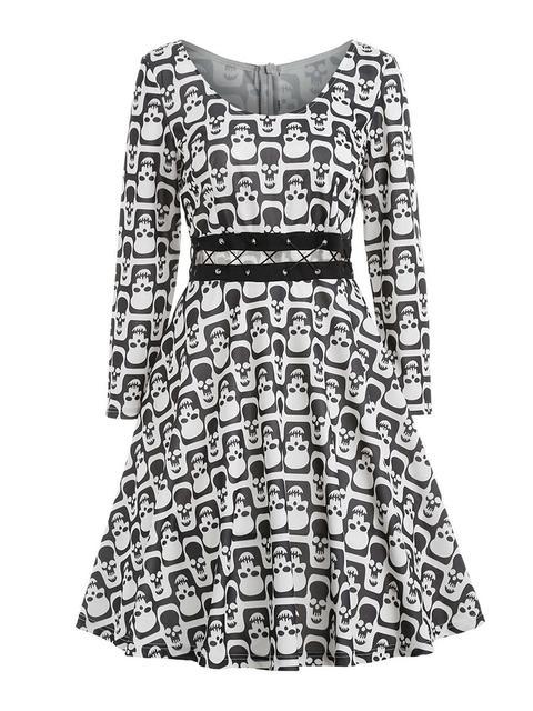 Halloween Skull Print Midi Dress