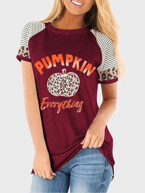 Halloween Stripes Leopard Pumpkin Print T-shirt