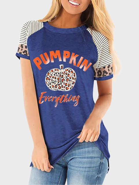 Halloween Stripes Leopard Pumpkin Print T-shirt