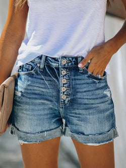 High Rise Cuffed Denim Shorts