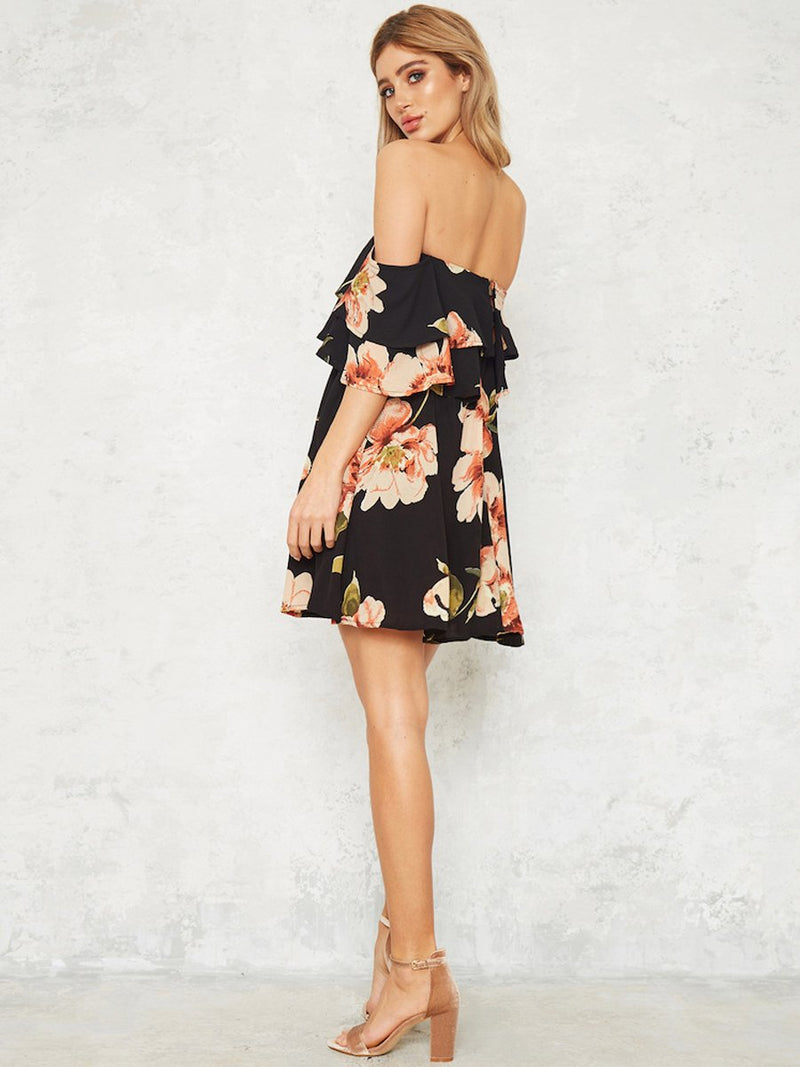 Floral Off Shoulder Backless Dress - Landing Closet