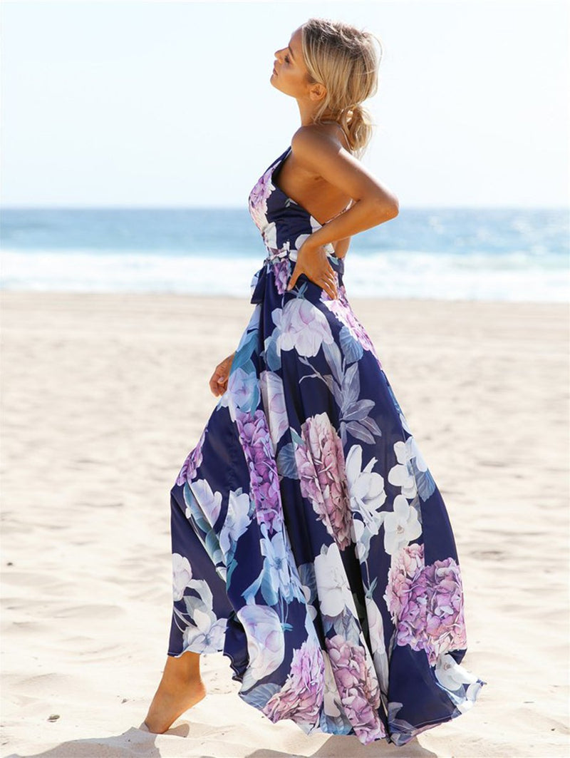 Floral Deep V-neck Maxi Dress - Landing Closet