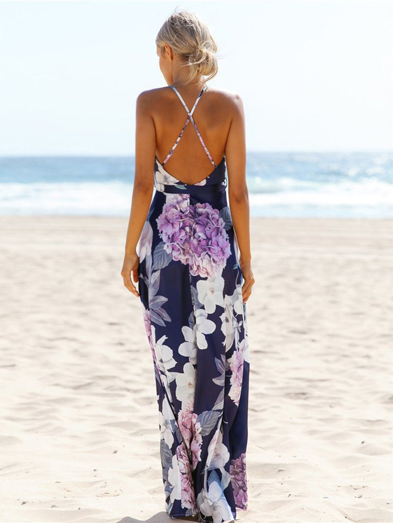 Floral Deep V-neck Maxi Dress - Landing Closet