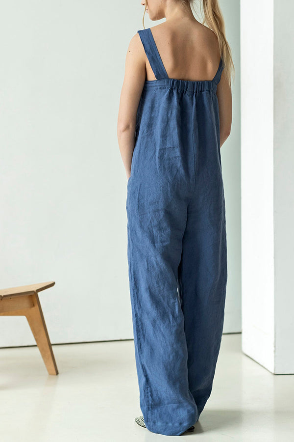 Square Neck Pockets Dungarees Jumpsuits