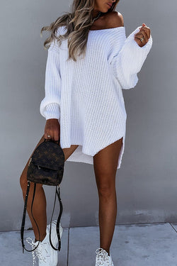 Side Slit V Neck Sweater Dress