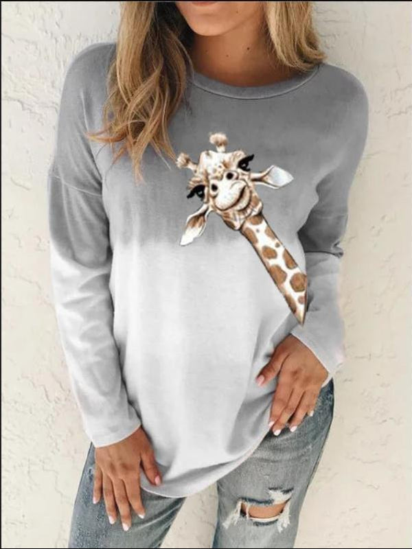 Women's T-Shirts Gradient Animal Print Long Sleeve T-Shirt