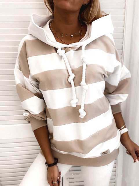 Women's Hoodies Long Sleeve Knot Stripe Print Hoodies