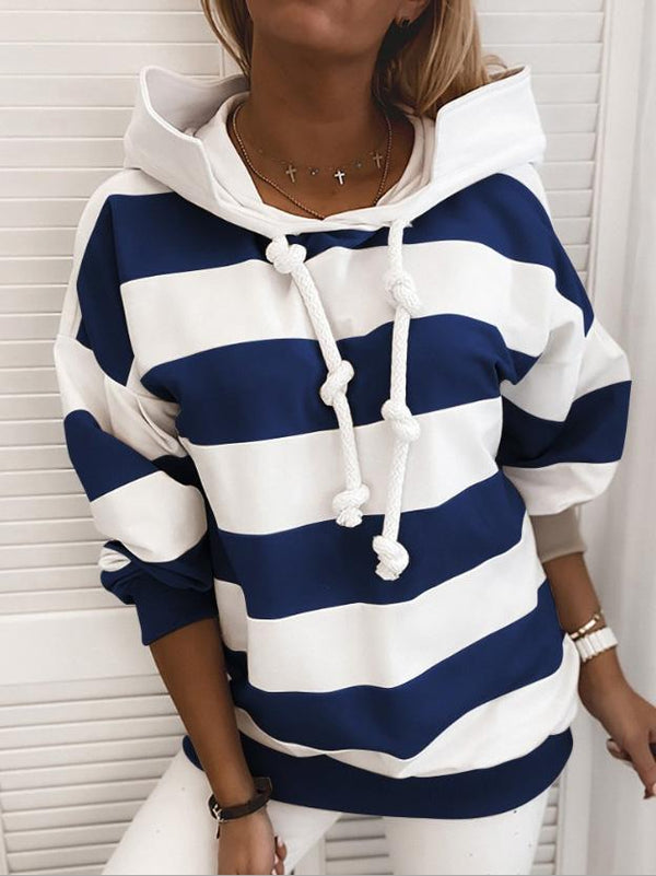 Women's Hoodies Long Sleeve Knot Stripe Print Hoodies