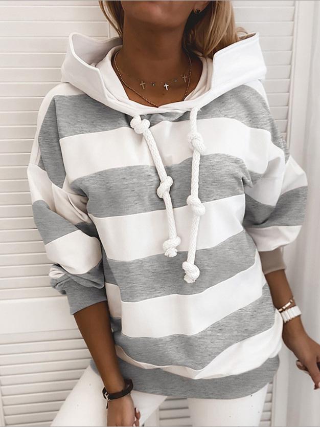 Women's Hoodies Long Sleeve Knot Stripe Print Hoodies