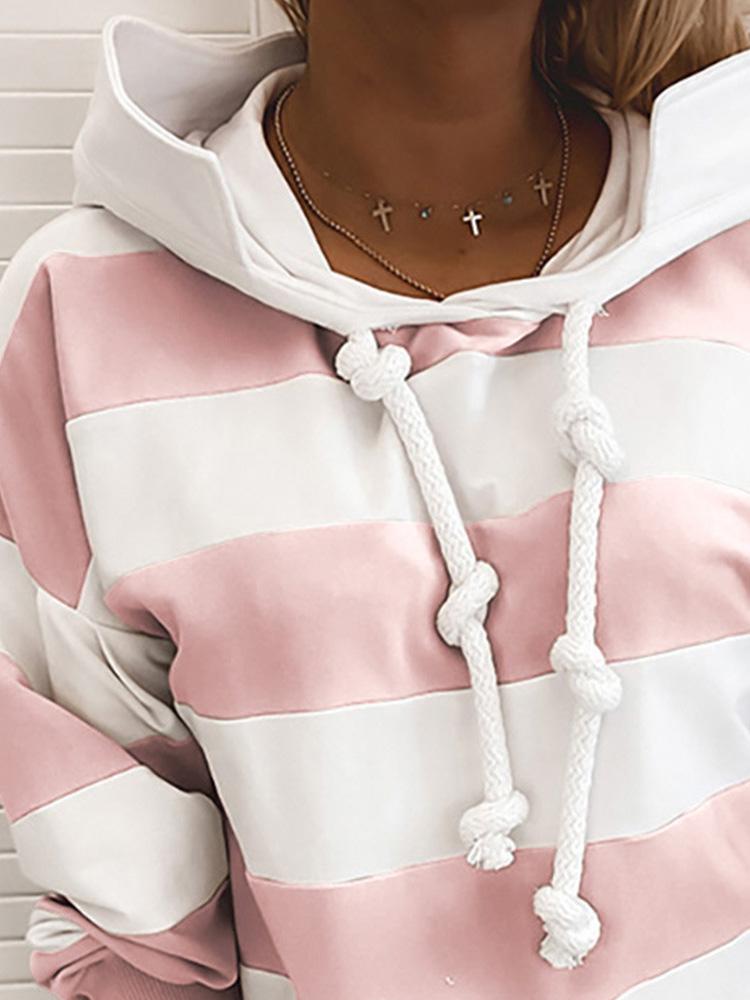 Women's Hoodies Long Sleeve Knot Stripe Print Hoodies