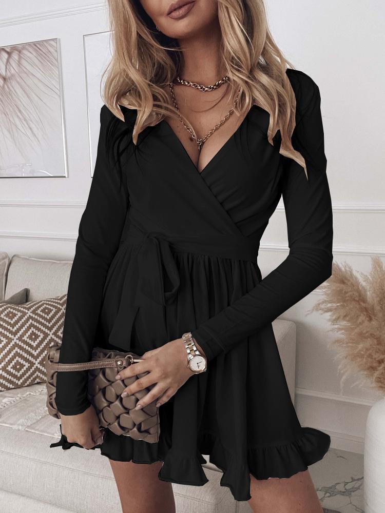 Women's Dresses Slim Fit Deep V Neck Long Sleeve Mini Dress