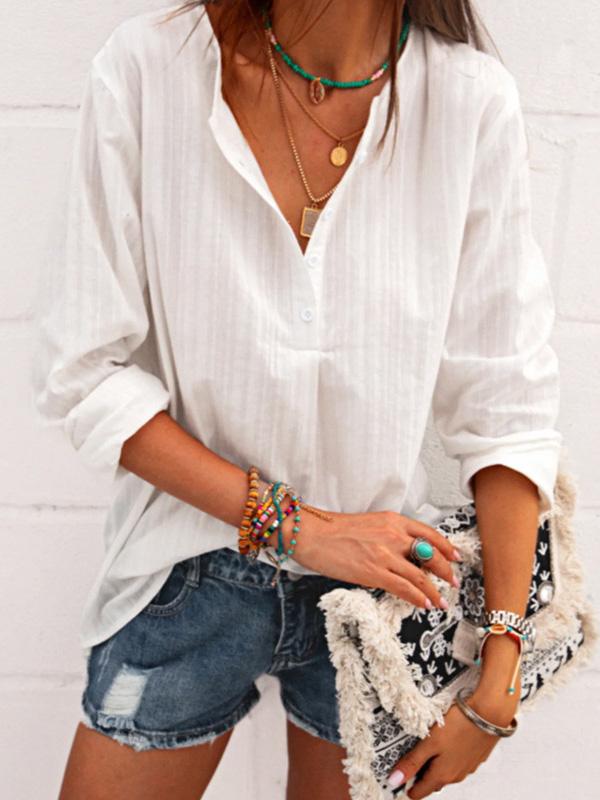 Women's Blouses V-Neck Striped Long Sleeve Loose Blouses