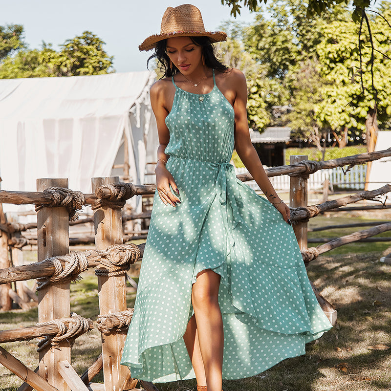 Polka Dot Spaghetti Strap Long Dress