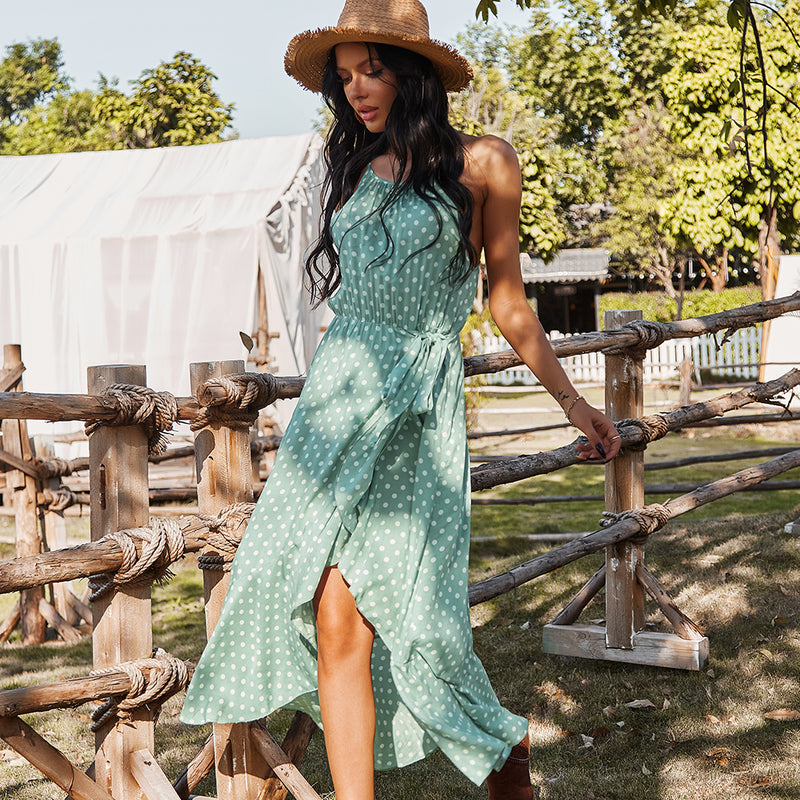 Polka Dot Spaghetti Strap Long Dress