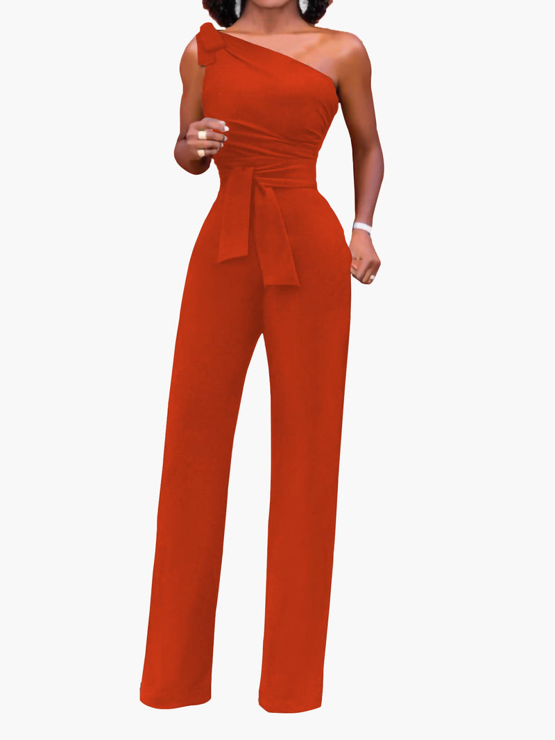 Women's Jumpsuits One Shoulder Lace Up Jumpsuits