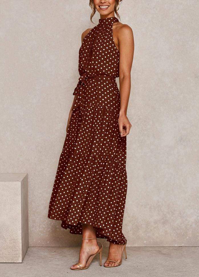 Lacing Halter Printed Sleeveless Maxi Dress