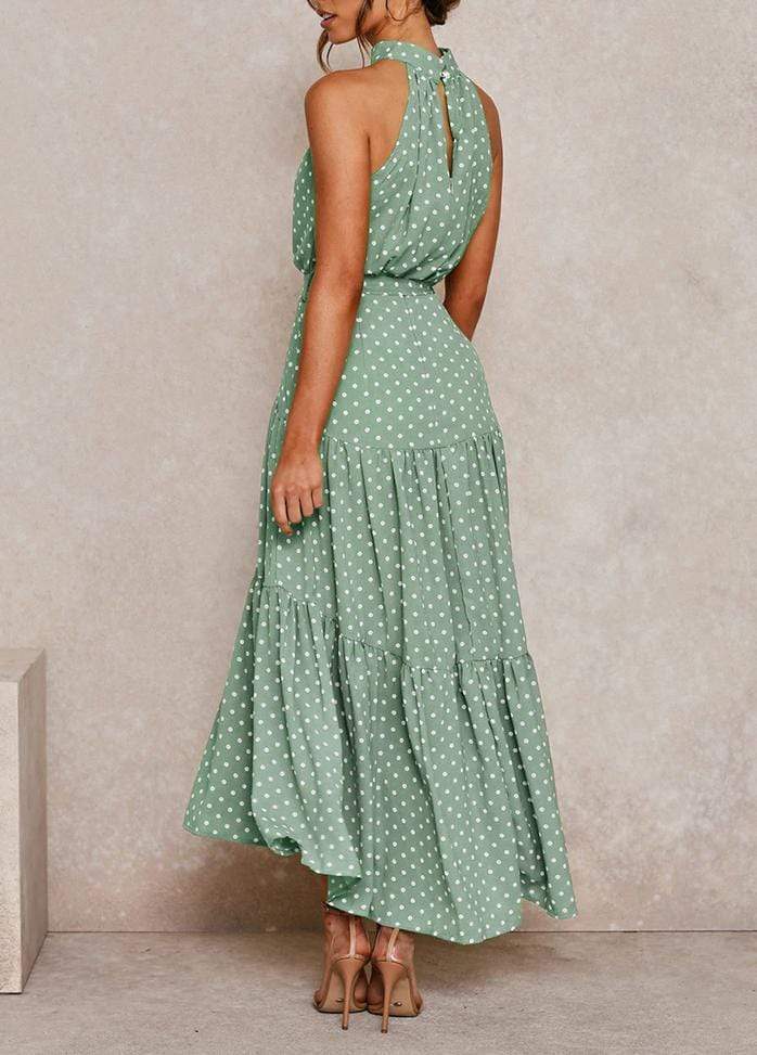 Lacing Halter Printed Sleeveless Maxi Dress