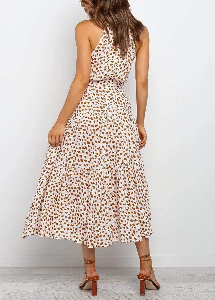 Lacing Halter Printed Sleeveless Maxi Dress