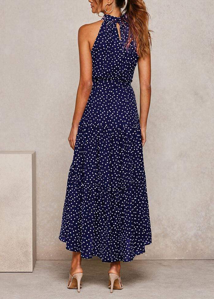 Lacing Halter Printed Sleeveless Maxi Dress