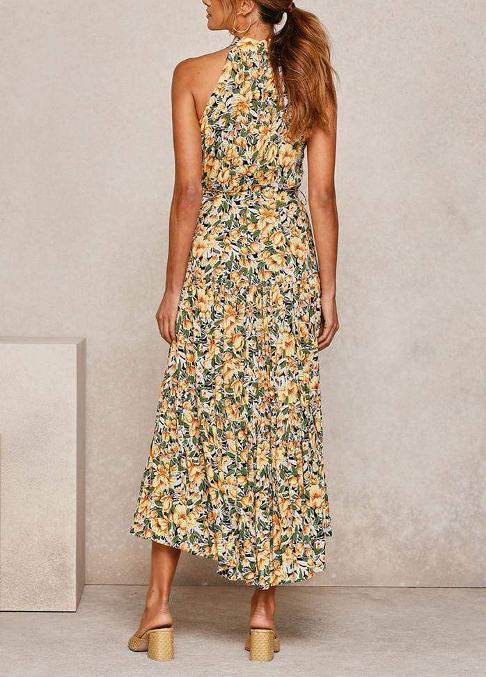 Lacing Halter Printed Sleeveless Maxi Dress