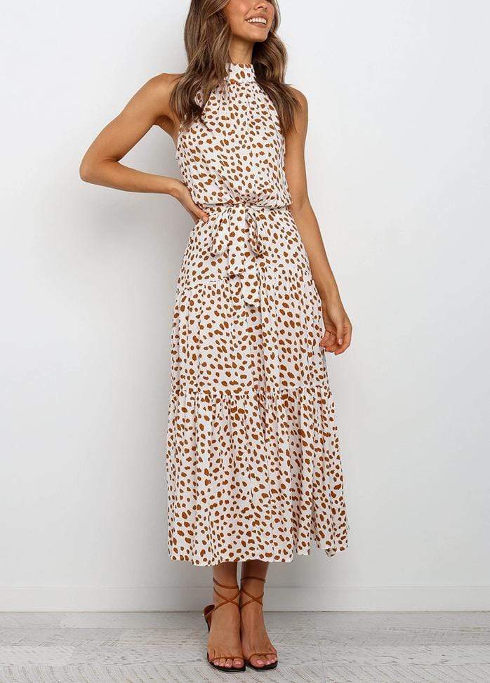 Lacing Halter Printed Sleeveless Maxi Dress