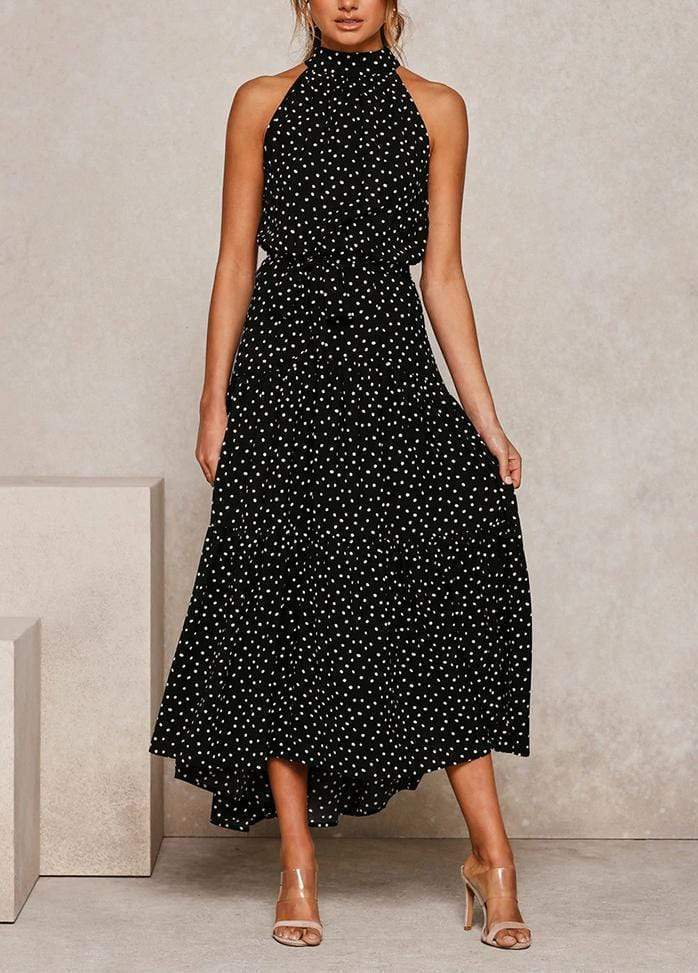 Lacing Halter Printed Sleeveless Maxi Dress