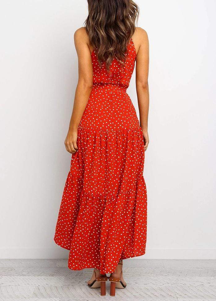 Lacing Halter Printed Sleeveless Maxi Dress