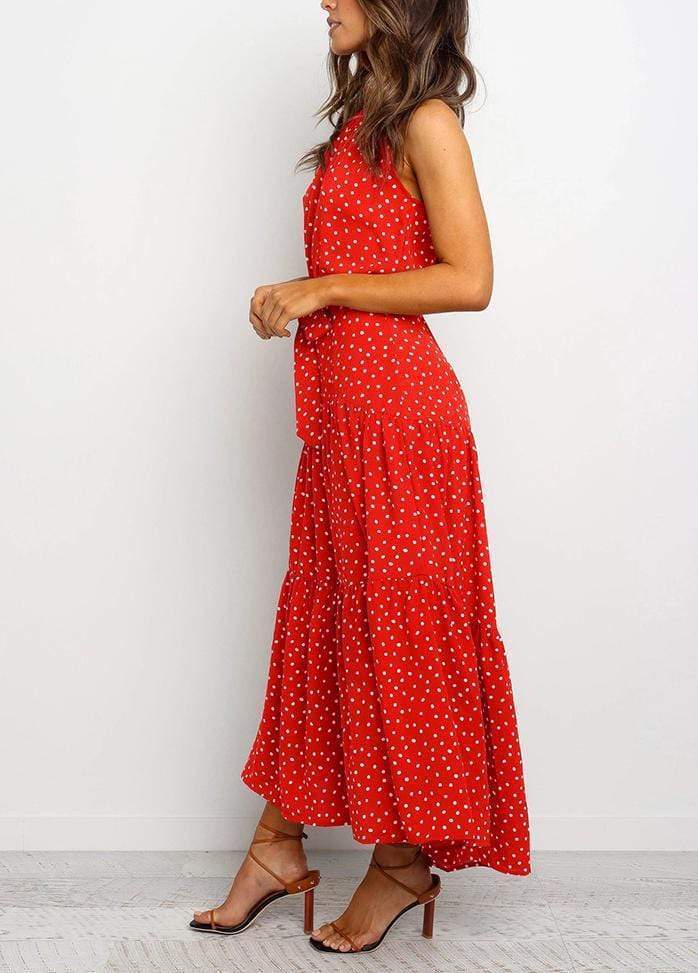 Lacing Halter Printed Sleeveless Maxi Dress