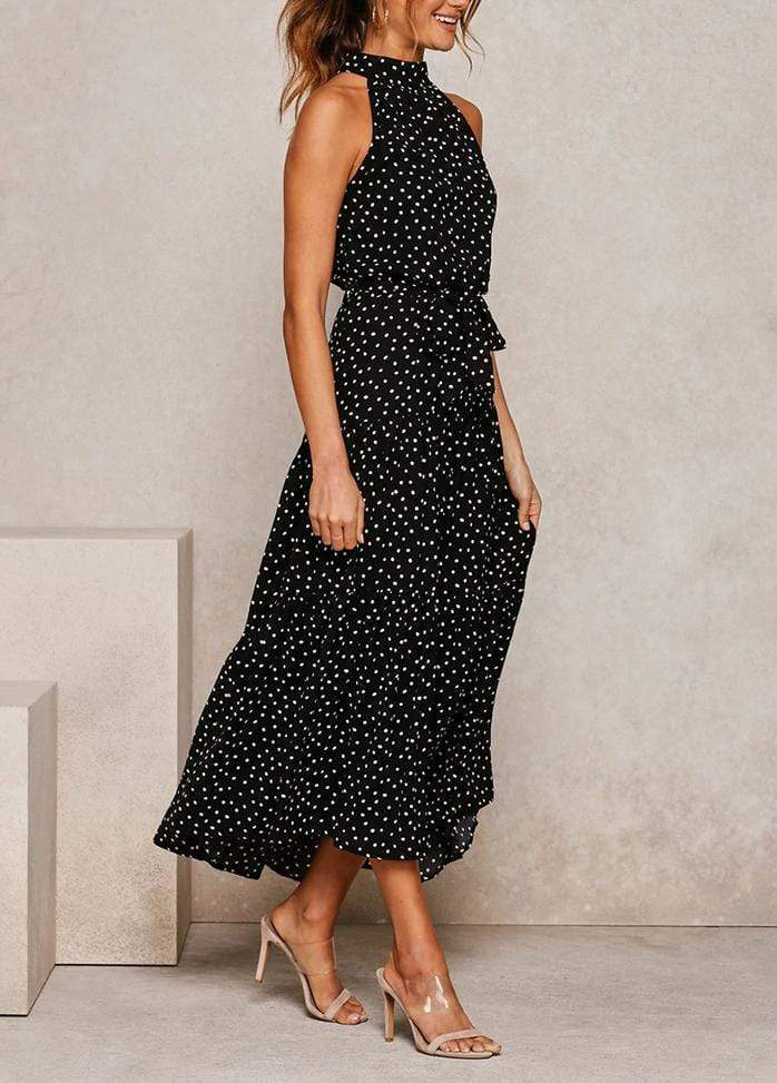 Lacing Halter Printed Sleeveless Maxi Dress