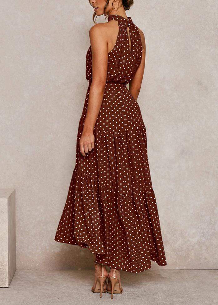 Lacing Halter Printed Sleeveless Maxi Dress